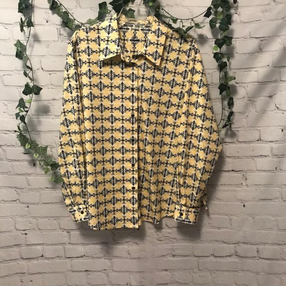 Long Sleeve Black & Yellow Print Blouse